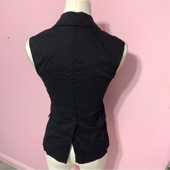 Theory Black Linen Blend Open Front Vest 00 - Picture 4 of 11